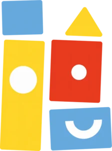 Formas geométricas de colores primarios, representando la identidad visual de la Escola Pau Sans.