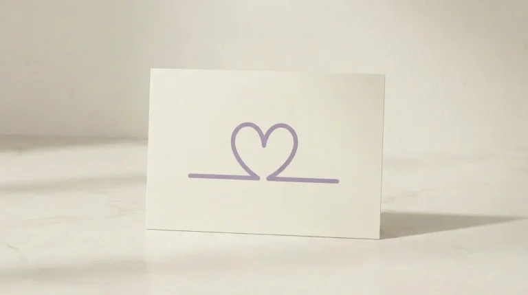 Carta con diseño minimalista, fondo claro y un corazón morado.