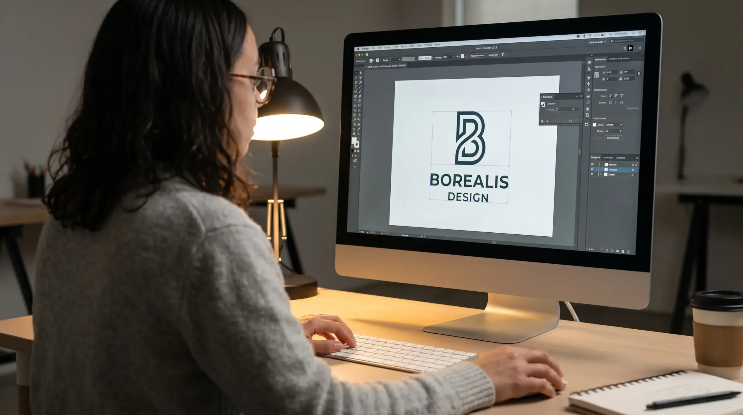 Diseñadora trabajando en el diseño profesional de un logotipo, relacionado con el precio de crear una marca